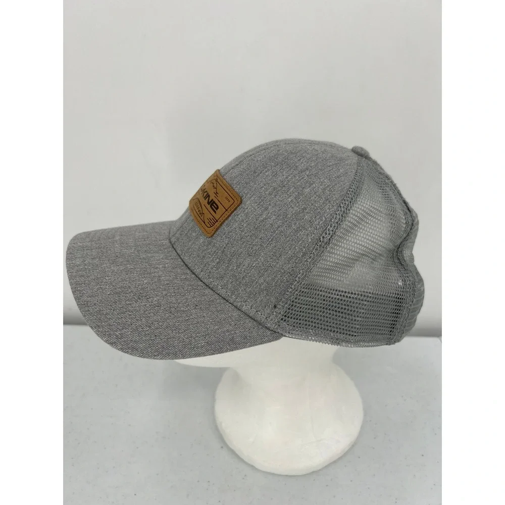 Dakine Mens Heather Grey Mesh Back Trucker Hat Faux Leather Patch Snapback Cap